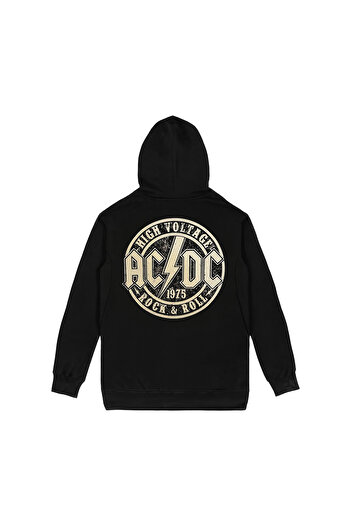 Orijin Tekstil Φούτερ AC DC High Voltage 1975 εμπρός και πίσω με στάμπα μαύρη κουκούλα