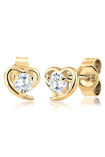 ELLI Ohrringe Herz Zirkonia Liebe Filigran 585 Gelbgold