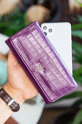 Garbalia Purple Crocodile Patterned Stylish Technological Leather Women's Wallet with Plenty of Card Holders and Coin Compartment