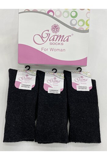 Gama Çorap 3 Pieces of Genuine Lamb Wool Elasticless (Diabetic) Thick Winter Women's Socks