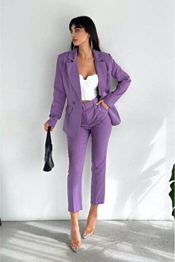 diaves Lilac Double Breasted Blazer Jacket Carrot Pants Suit