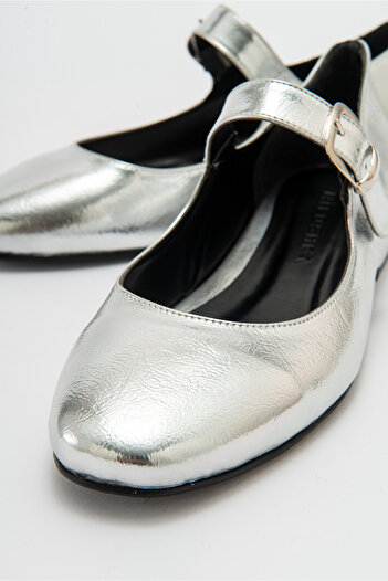 Niloshka CLARA Silver Metallic Round Shape Buckle Casual Ballerina Women's Shoes