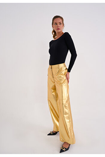 La Sarta Shine Women's Gold Color Trousers