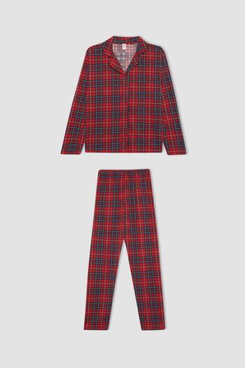 DeFacto Fall in Love Regular Fit Uzun Kollu Ekose Desenli Pijama Takımı