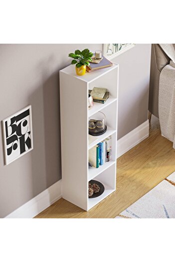 Egecan Mobilya Beyaz 4 Raflı Kitaplık Ofis Ev Dosya Kitap Dolabı Kitap Rafı