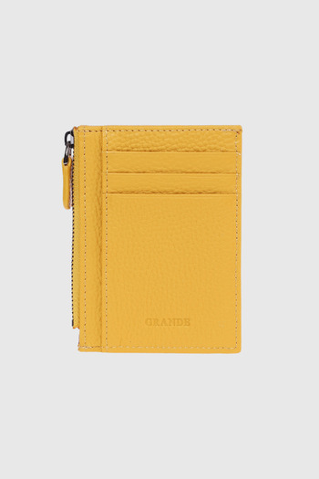 Grande 853 Genuine Leather Coin Compartment Zippered Vertical Card Holder Flother Yellow