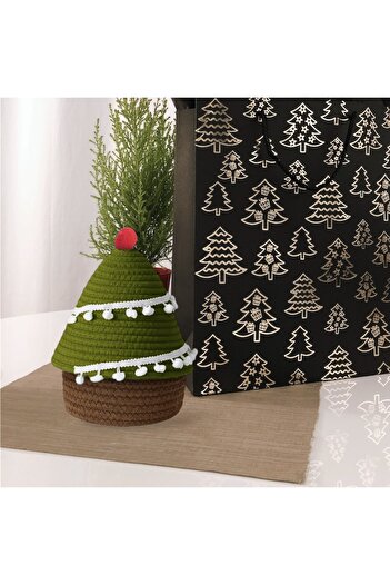 afralya home New Year Ornament Pine Tree Gift Decorative Basket - Christmas Decoration