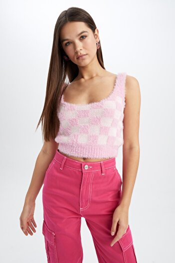 DeFacto Coool Slim Fit Kare Yaka Dama Desenli Pelüş Atlet X4912az22au