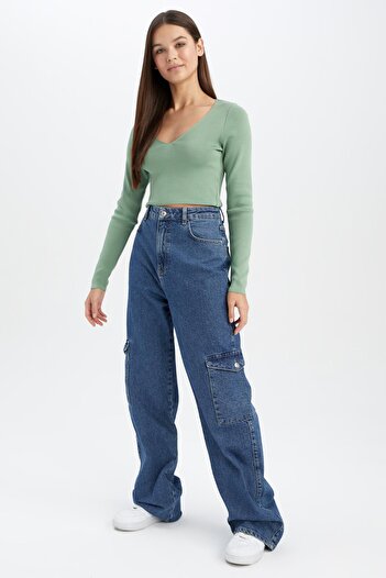DeFacto Pulover Slim Fit cu decolteu în V