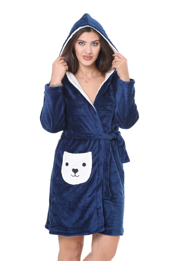 mervemoda Жіночий ультра м'який халат Indigo з капюшоном, зручного крою, високої якості
