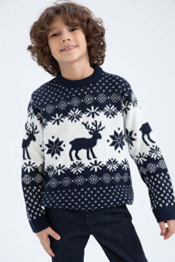 DeFacto Boy's New Year Themed Crew Neck Sweater