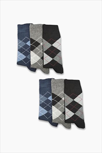 comstar Pack of 6 Men's Cotton Baklava Slice Patterned Socks