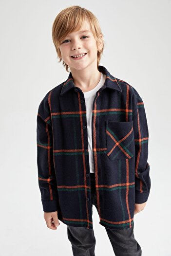 DeFacto Boy's Oversize Long Sleeve Flannel Shirt