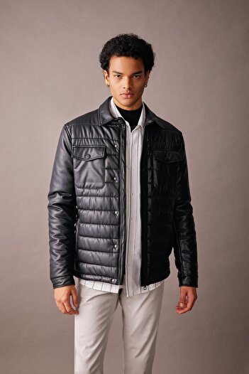 DeFacto Slim Fit Polo Neck Faux Leather Coat