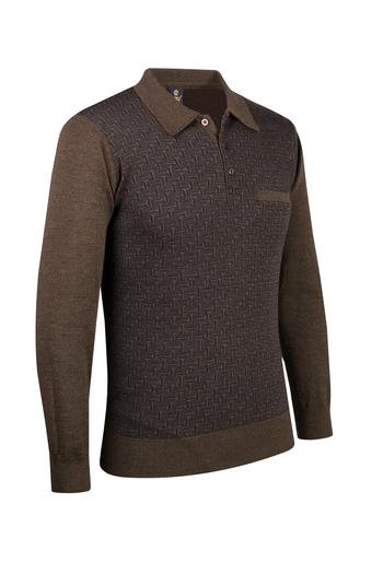 Çizgi Triko Men's Brown Large Size Polo Collar Sweater Patterned Sleeve and Waist Elastic Steel Knit Classic Fit
