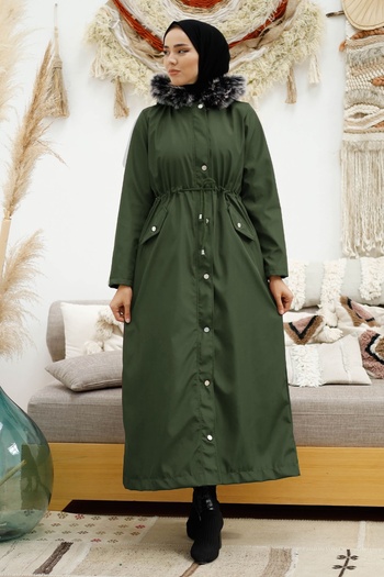 InStyle Furry Inside Fleece Long Coat 2002 - Χακί