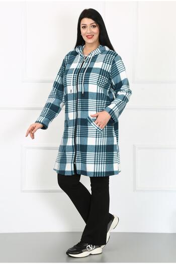 By Alba Collection Women's Khaki Fleece Large Size Cardigan