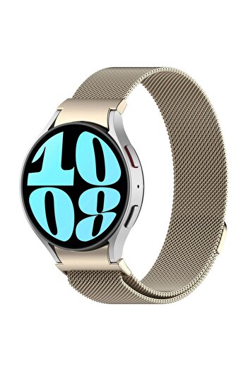 AktarMobile Galaxy Watch 6 Classic 43 / 47 mm Tam Uyumlu Mıknatıslı Hasır Metal Örgü Kordon Kayış Orijinal Pim