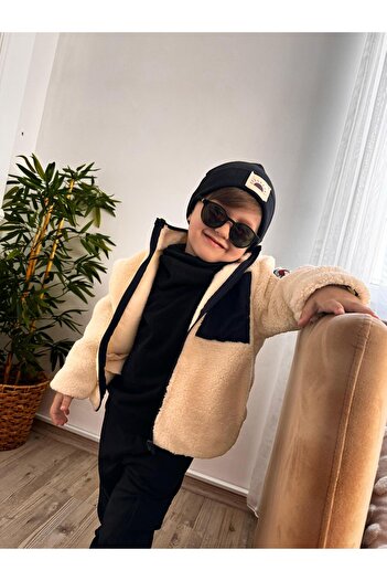 anna sofie Unısex Siyah (1-5 YAŞ) Ribanalı %100 Pamuk Bere Boyunluk Set (LANSMAN FİYATI)