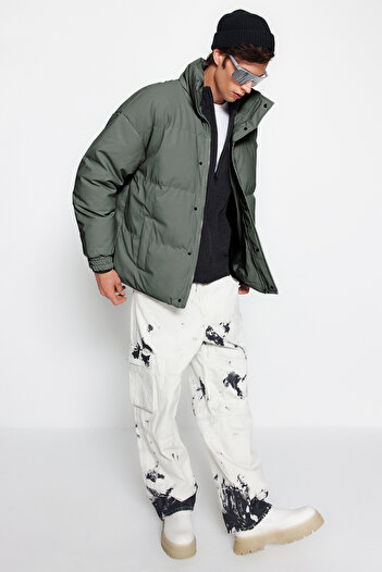Trendyol Collection Oversize Khaki Puffer Jacket - Stand Collar, Winter, TMNAW24MO00012