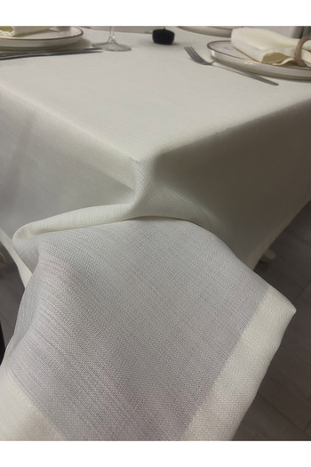 Zeren Home Linen Look Carefree Table Cloth Cream