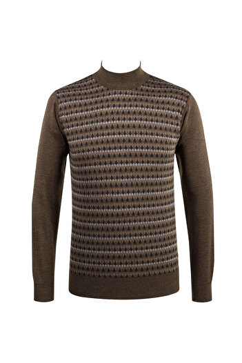 Çizgi Triko Men's Half Turtleneck Knitwear Sweater Patterned Sleeve and Waist Elastic Steel Knit Classic Fit