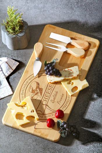 Çavdar Group Bamboo 4 Piece Cheese Presentation Set Breakfast Presentation Board with Knife Bamboo