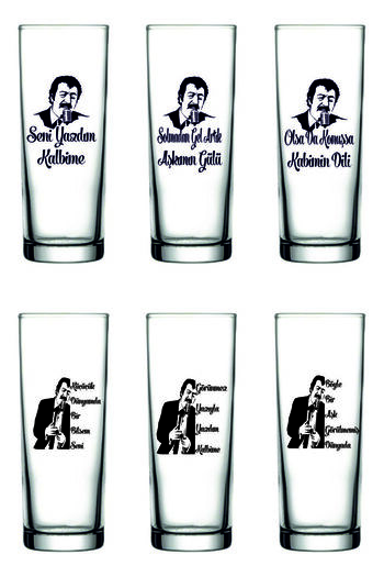 Tasarici Müslüm Baba, I Wrote You on My Heart Raki Glass Set of 6