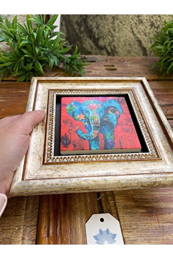 Oscar Stone Decor Çerçeveli Taş Duvar Dekoru Tablo 20cm X 20cm Fil / Elephant