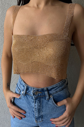Seda Yalçın Atelier Gold Stoned Thick Strap Bustier