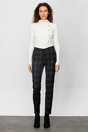 Ekol Women's Skinny Leg Patterned Trousers 4079 Black