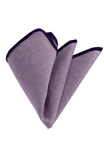 Exve Exclusive Purple Border Braided Pocket Collar Handkerchief on Lilac Natural Linen