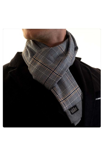 Exve Exclusive Gray Blue Plaid Checked Wool Double Sided Men's Scarf