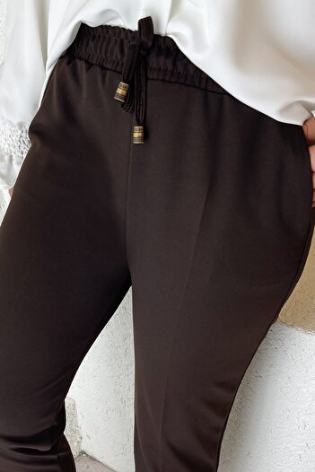 InStyle Παντελόνι από ύφασμα Lycra διπλό με λάστιχο στη μέση - Bitter Brown