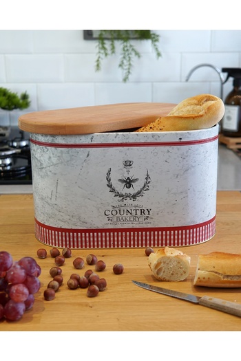 EVLE Er003-4o Country Bakery Patterned Wooden Covered Bread Dish 11 Lt