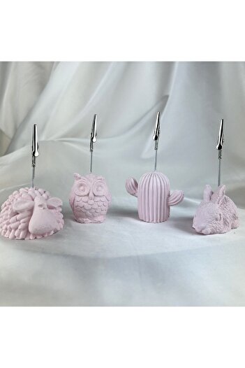 oasis decoration Pink Pearl Lamb, Owl, Rabbit and Cactus 4 Pieces Note Holder Set