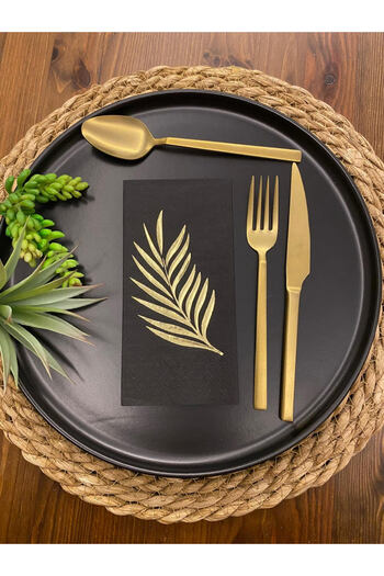 kidspartim Gold Gilded Black Leaf Patterned Napkin 16 Pieces