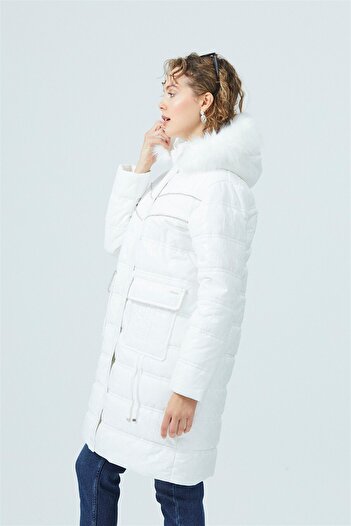 Moodbasic Mb18.62 Taşlı Baskılı Mont - Beyaz