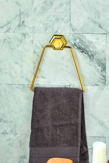 FBZhome Adhesive Triangle Gold Metal Towel Holder Rack Bathroom Organizer
