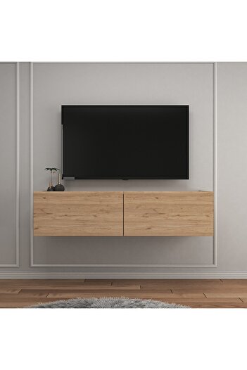 Egecan Mobilya Meşe 100 Cm Tv Ünitesi Tv Sehpası Duvar Rafı Kitaplık