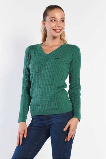 UCLA Crest Green Hair Braid Embroidered Women's Slim Knitwear