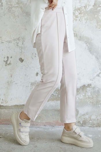 InStyle Chestnut Trousers with Zipper Waist - Stone