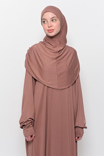 Altobeh Practical One-Piece Cotton Bat Sleeve Attachable Organic Prayer Dress with Headscarf Soil