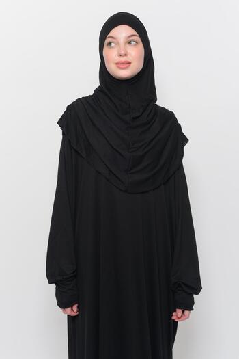 Altobeh Practical One-Piece Cotton Bat Sleeve Attachable Organic Prayer Dress with Headscarf Black