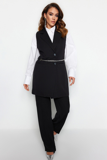 Trendyol Modest Black Chain Belt Detailed Woven Vest TCTAW23YL00013