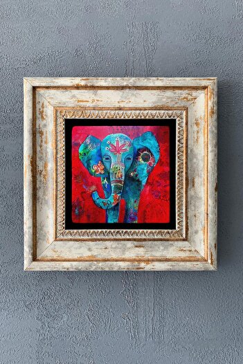 Oscar Stone Decor Çerçeveli Taş Duvar Dekoru Tablo 20cm X 20cm Fil / Elephant