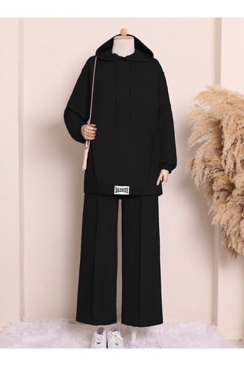 Modamorfo Embroidery Detailed Hooded Combed Cotton Suit
