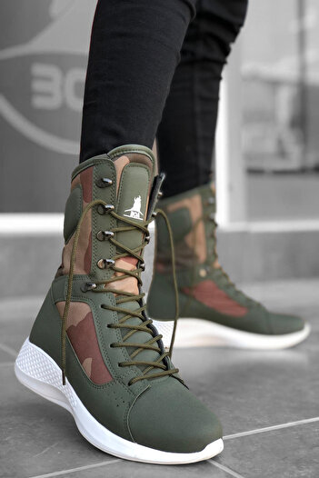 Mida Shoes Bağcıklı Siyah Acık Askeri Yüksek Taban Boksör Unisex Spor Postal Bot