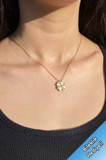TREND COLLECTİON Zirkon Taşlı Açılıp Kapanan Yonca Kalp Paslanmaz Çelik Gold Zincir Kadın Kolye