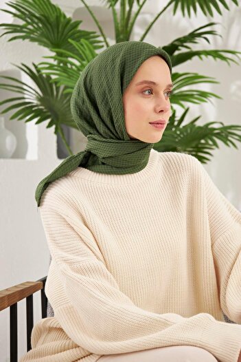 Şalland Houndstooth Pattern Jacquard Scarf Grass Green